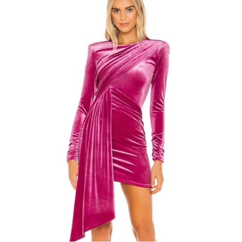 Michael Costello Fuchsia Velvet Long Sleeve Dress